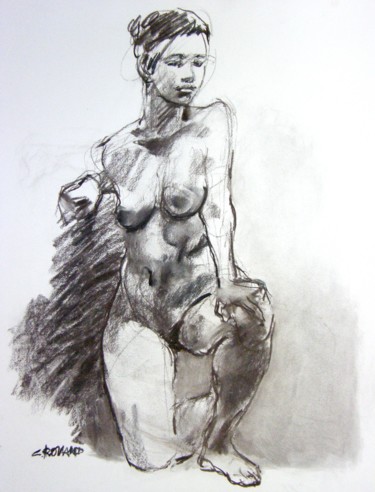 Drawing titled "fusain 50/65 2003 10" by Christian Rolland, Original Artwork, Charcoal