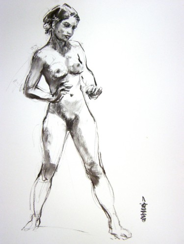 Drawing titled "fusain 50/65 2003 22" by Christian Rolland, Original Artwork, Charcoal