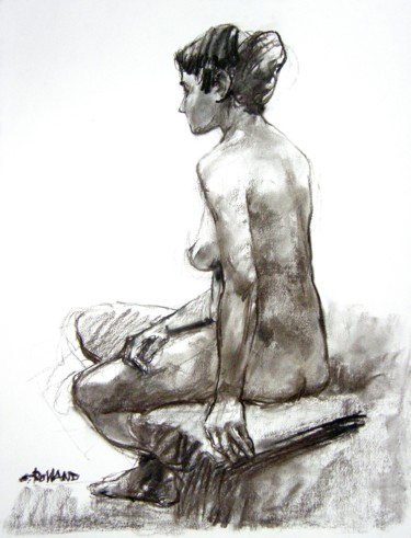 Drawing titled "fusain 50/65 2003 33" by Christian Rolland, Original Artwork, Charcoal