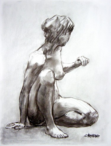 Drawing titled "fusain 50/65 2003 34" by Christian Rolland, Original Artwork, Charcoal