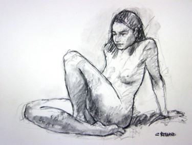 Drawing titled "fusain 50/65 2003 24" by Christian Rolland, Original Artwork, Charcoal