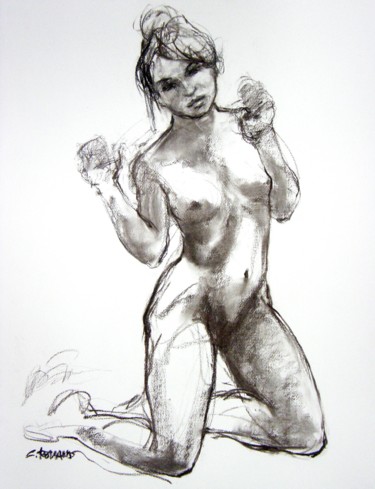 Drawing titled "fusain 50/65 2003 38" by Christian Rolland, Original Artwork, Charcoal