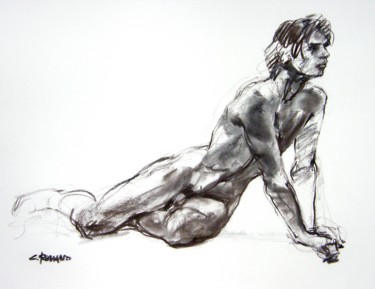 Drawing titled "fusain 50/65 2003 53" by Christian Rolland, Original Artwork, Charcoal