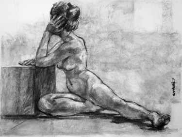 Drawing titled "fusain 50/65 2004 15" by Christian Rolland, Original Artwork, Charcoal