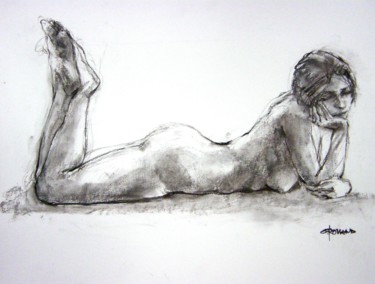 Drawing titled "fusain 50/65 2004 23" by Christian Rolland, Original Artwork, Charcoal