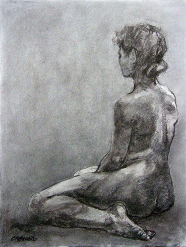 Рисунок под названием "fusain 50/65 2004 35" - Christian Rolland, Подлинное произведение искусства, Древесный уголь
