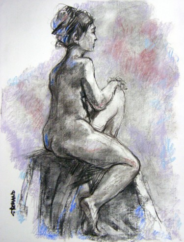 Drawing titled "fusain / craie 50/6…" by Christian Rolland, Original Artwork, Charcoal