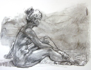 Drawing titled "fusain 50/65 2005 12" by Christian Rolland, Original Artwork, Charcoal