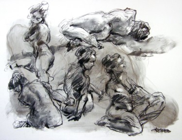 Drawing titled "fusain 50/65 2005 40" by Christian Rolland, Original Artwork, Charcoal