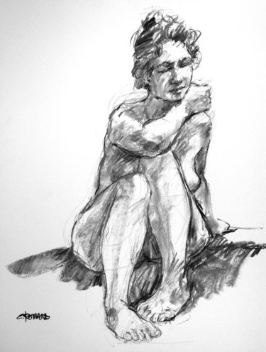 Drawing titled "fusain 50/65 2005 17" by Christian Rolland, Original Artwork, Charcoal