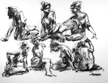 Drawing titled "fusain 50/65 2005 25" by Christian Rolland, Original Artwork, Charcoal
