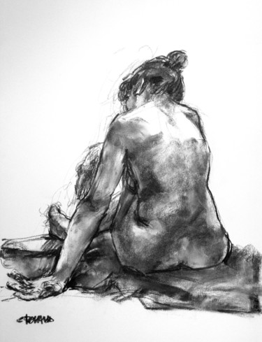 Drawing titled "fusain 50/65 2005 20" by Christian Rolland, Original Artwork, Charcoal