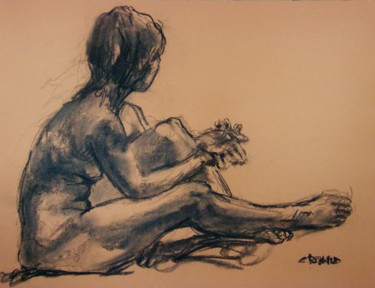 Drawing titled "fusain 50/65 2005 22" by Christian Rolland, Original Artwork, Charcoal