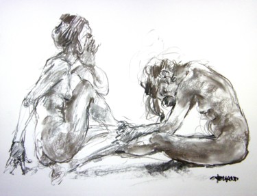 Drawing titled "fusain 50/65 2005 34" by Christian Rolland, Original Artwork, Charcoal