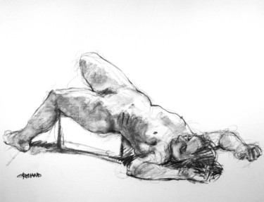 Drawing titled "fusain 50/65 2005 56" by Christian Rolland, Original Artwork, Charcoal