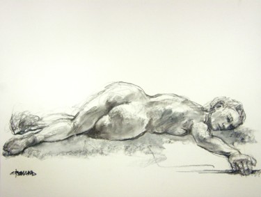 Drawing titled "fusain 50/65 2005 62" by Christian Rolland, Original Artwork, Charcoal