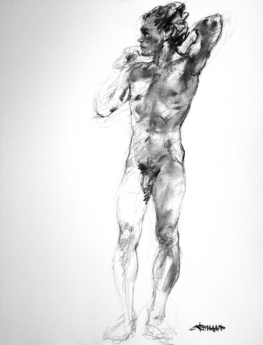 Drawing titled "fusain 50/65 2005 71" by Christian Rolland, Original Artwork, Charcoal