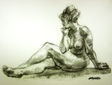 Drawing titled "fusain 50/65 2005 82" by Christian Rolland, Original Artwork, Charcoal