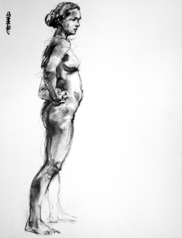 Drawing titled "fusain 50/65 2005 83" by Christian Rolland, Original Artwork, Charcoal
