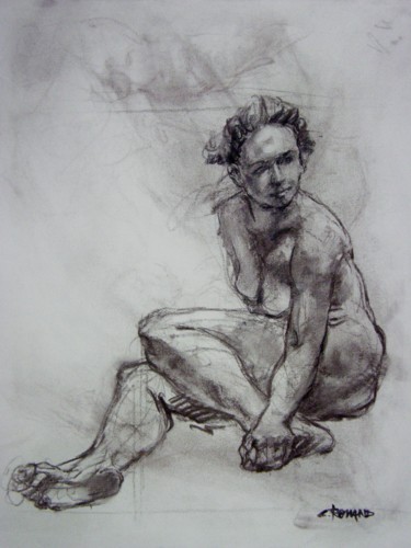 Drawing titled "fusain 50/65 2005 84" by Christian Rolland, Original Artwork, Charcoal