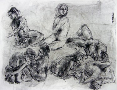 Drawing titled "fusain 50/65 2005 90" by Christian Rolland, Original Artwork, Charcoal