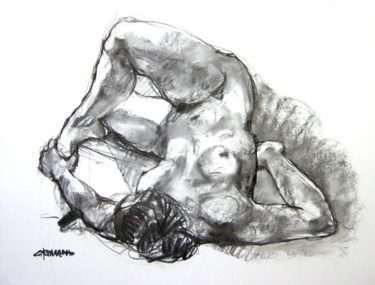Drawing titled "fusain 50/65 2005 95" by Christian Rolland, Original Artwork, Charcoal