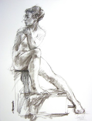 Drawing titled "fusain 50/65 2005 1…" by Christian Rolland, Original Artwork, Charcoal