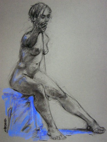 Drawing titled "fusain&craie 50/65…" by Christian Rolland, Original Artwork, Charcoal