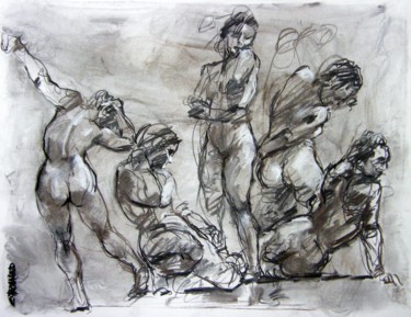 Drawing titled "fusain & craie 2005…" by Christian Rolland, Original Artwork, Charcoal