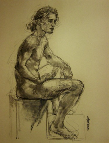 Drawing titled "fusain 50/65 2006 20" by Christian Rolland, Original Artwork, Charcoal
