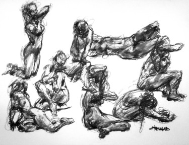 Drawing titled "fusain 50/65 2006 81" by Christian Rolland, Original Artwork, Charcoal