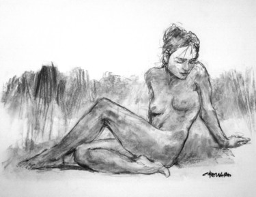 Рисунок под названием "fusain 50/65 2006 1…" - Christian Rolland, Подлинное произведение искусства, Древесный уголь