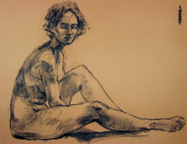 Drawing titled "fusain 50/65 2007 64" by Christian Rolland, Original Artwork, Charcoal