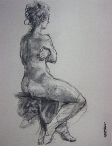 Drawing titled "fusain 50/65 2007 67" by Christian Rolland, Original Artwork, Charcoal