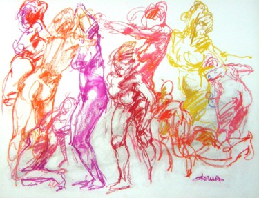 Tekening getiteld "dessin craie 2008 1…" door Christian Rolland, Origineel Kunstwerk, Krijt