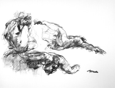 Drawing titled "fusain 50/65 2008 27" by Christian Rolland, Original Artwork, Charcoal