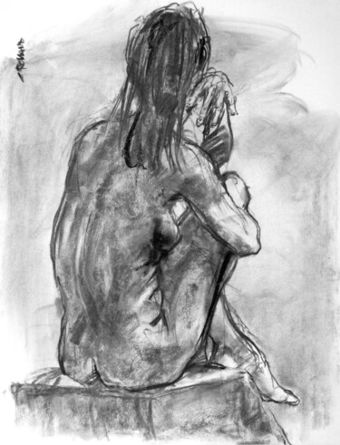Рисунок под названием "fusain 50/65 2008 59" - Christian Rolland, Подлинное произведение искусства, Древесный уголь