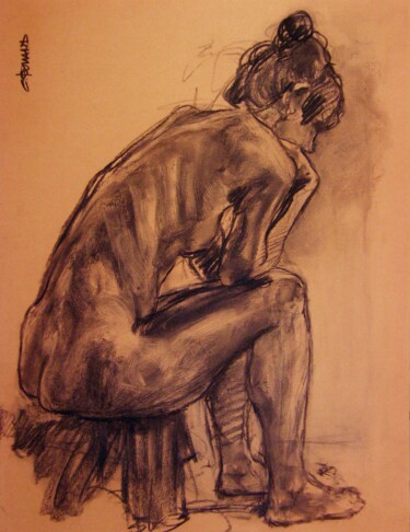 Drawing titled "fusain 50/65 2008 61" by Christian Rolland, Original Artwork, Charcoal