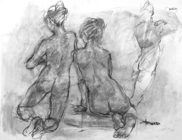 Drawing titled "fusain 50/65 2008 62" by Christian Rolland, Original Artwork, Charcoal