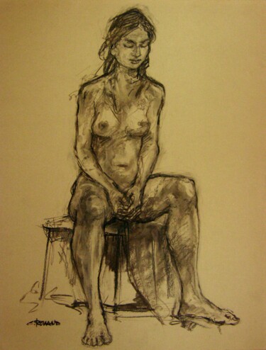 Drawing titled "fusain 50/65 2008 68" by Christian Rolland, Original Artwork, Charcoal