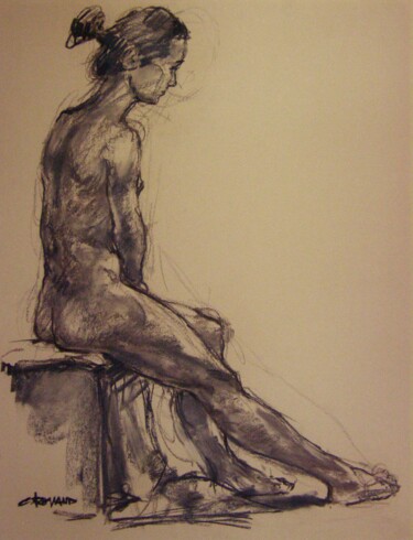 Drawing titled "fusain 50/65 2008 78" by Christian Rolland, Original Artwork, Charcoal