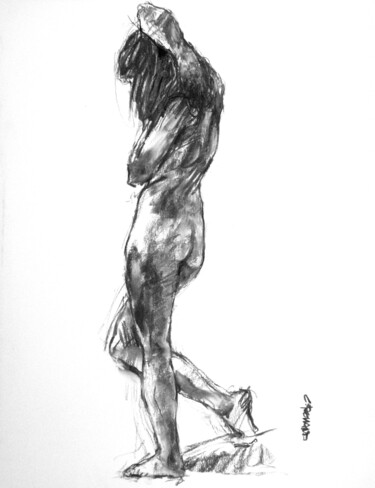 Рисунок под названием "fusain 50/65 2008 81" - Christian Rolland, Подлинное произведение искусства, Древесный уголь