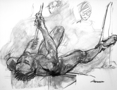 「fusain 50/65 2009 14」というタイトルの描画 Christian Rollandによって, オリジナルのアートワーク, 木炭