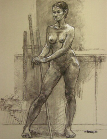 fusain & craie 50/65 2010 5 (40) Dessin intitulée "fusain & craie 50/6…" par Christian Rolland, Œuvre d'art originale, Fusain