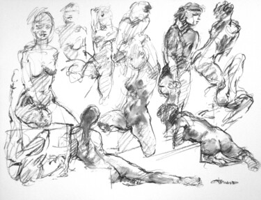 Disegno intitolato "fusain 50/65 2010 1" da Christian Rolland, Opera d'arte originale, Carbone