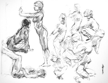 Disegno intitolato "fusain 50/65 2011 44" da Christian Rolland, Opera d'arte originale, Carbone