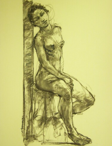 Drawing titled "fusain 50/65 2011 9…" by Christian Rolland, Original Artwork, Charcoal