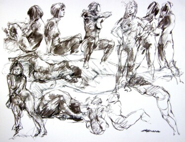 Disegno intitolato "fusain 50/65 2011 6…" da Christian Rolland, Opera d'arte originale, Carbone