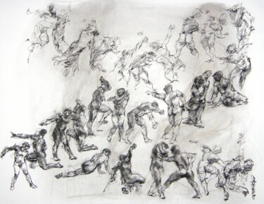 Disegno intitolato "fusain 50/65 2012 61" da Christian Rolland, Opera d'arte originale, Carbone