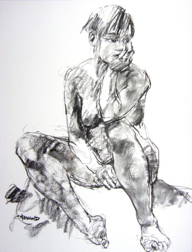Drawing titled "fusain 50/65 2012 88" by Christian Rolland, Original Artwork, Charcoal